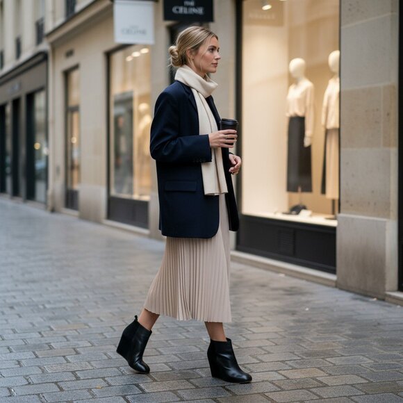 Celine Booties Black Leather & Suede Wedge Ankle Boots Sz 37 - Picture 4 of 14